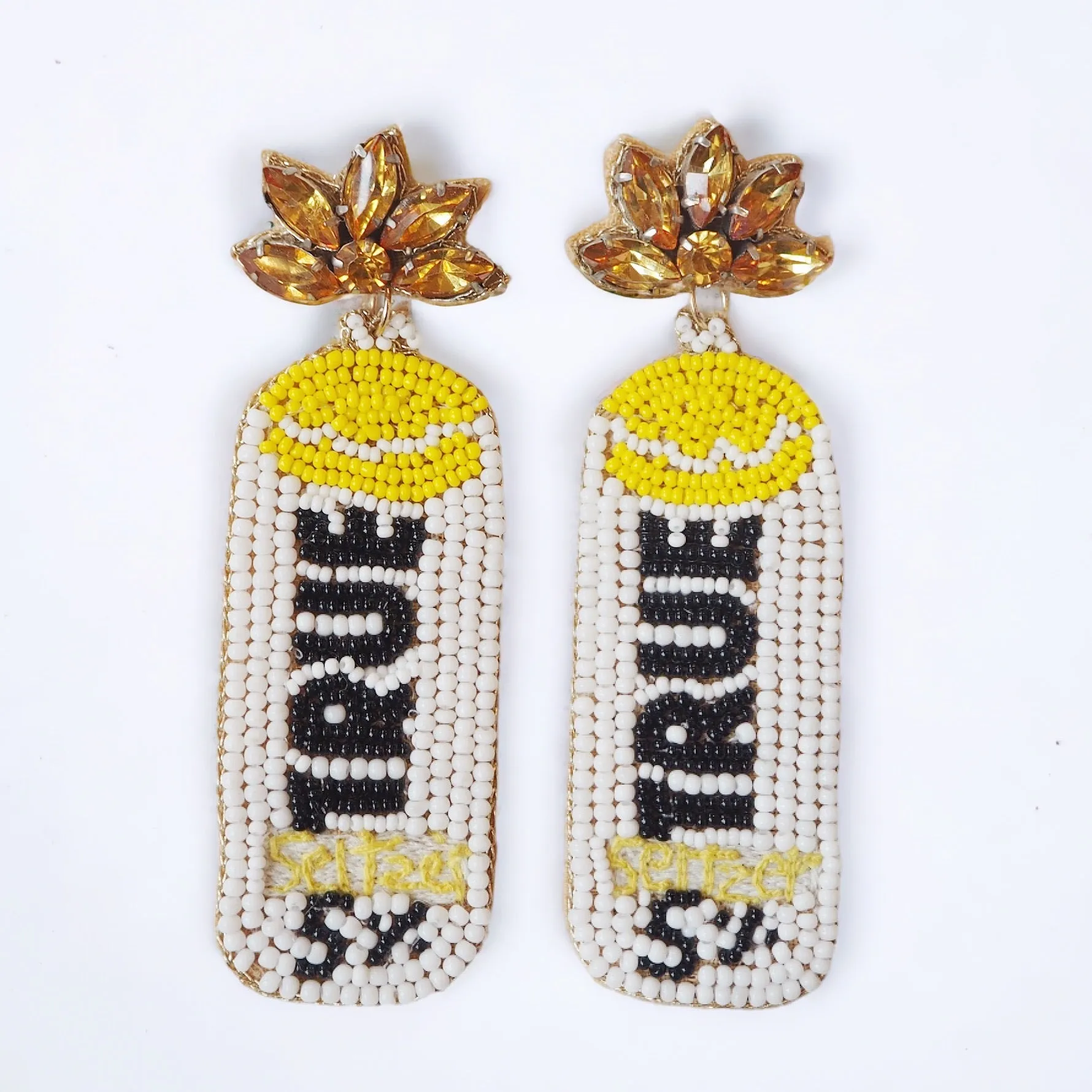 Beaded Truly Yellow and White Seltzer Earrings