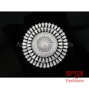 Beautiful CZ Cubic Zirconia Flower Silver Statement Ring