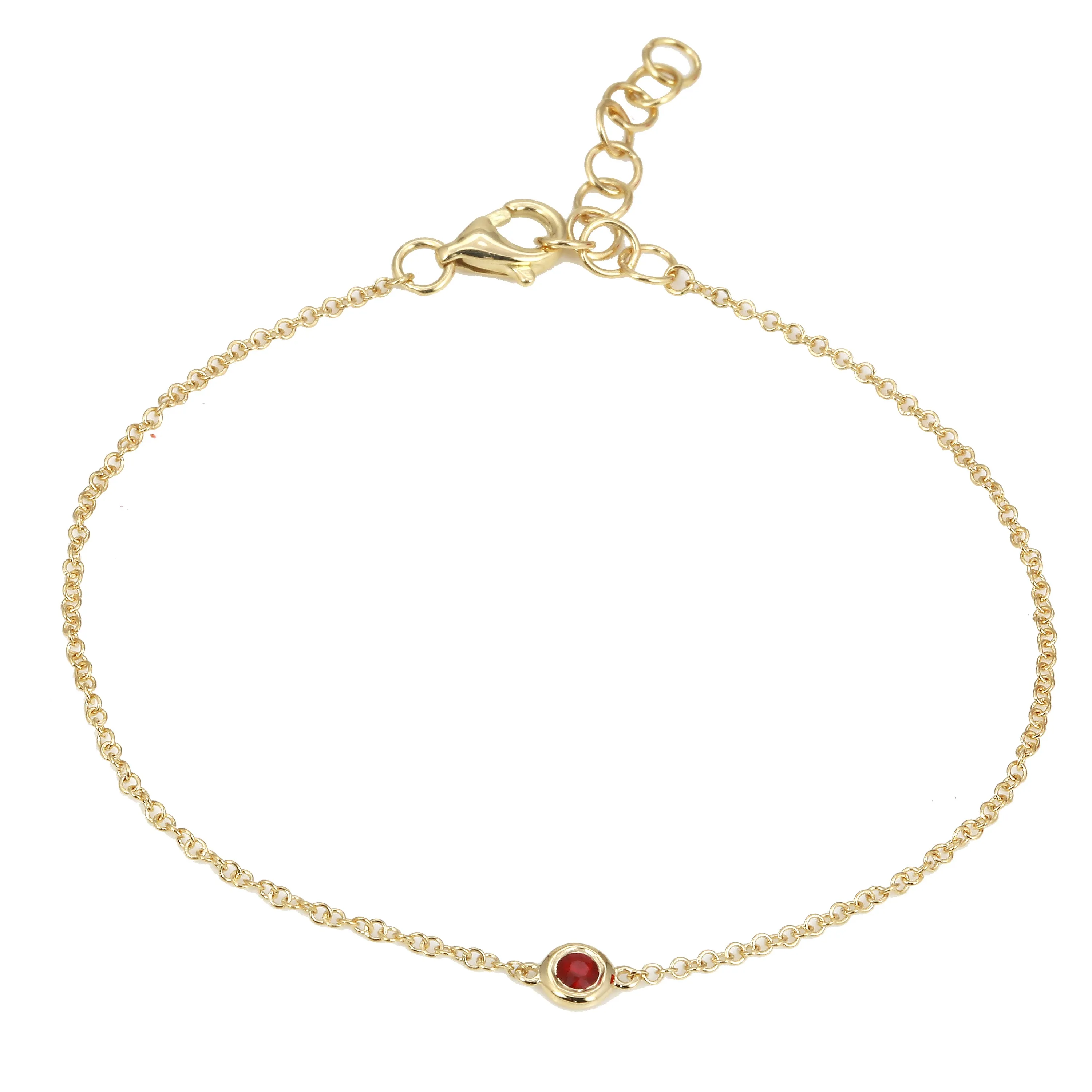 Bezel Ruby Charm Link Bracelet