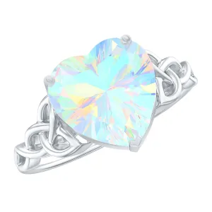 Bezel Set Heart Shape Ethiopian Opal Solitaire Celtic Knot Ring