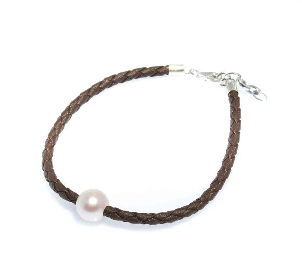 Billy Pearl Brown Braid Bracelet with Sterling Silver Clasp