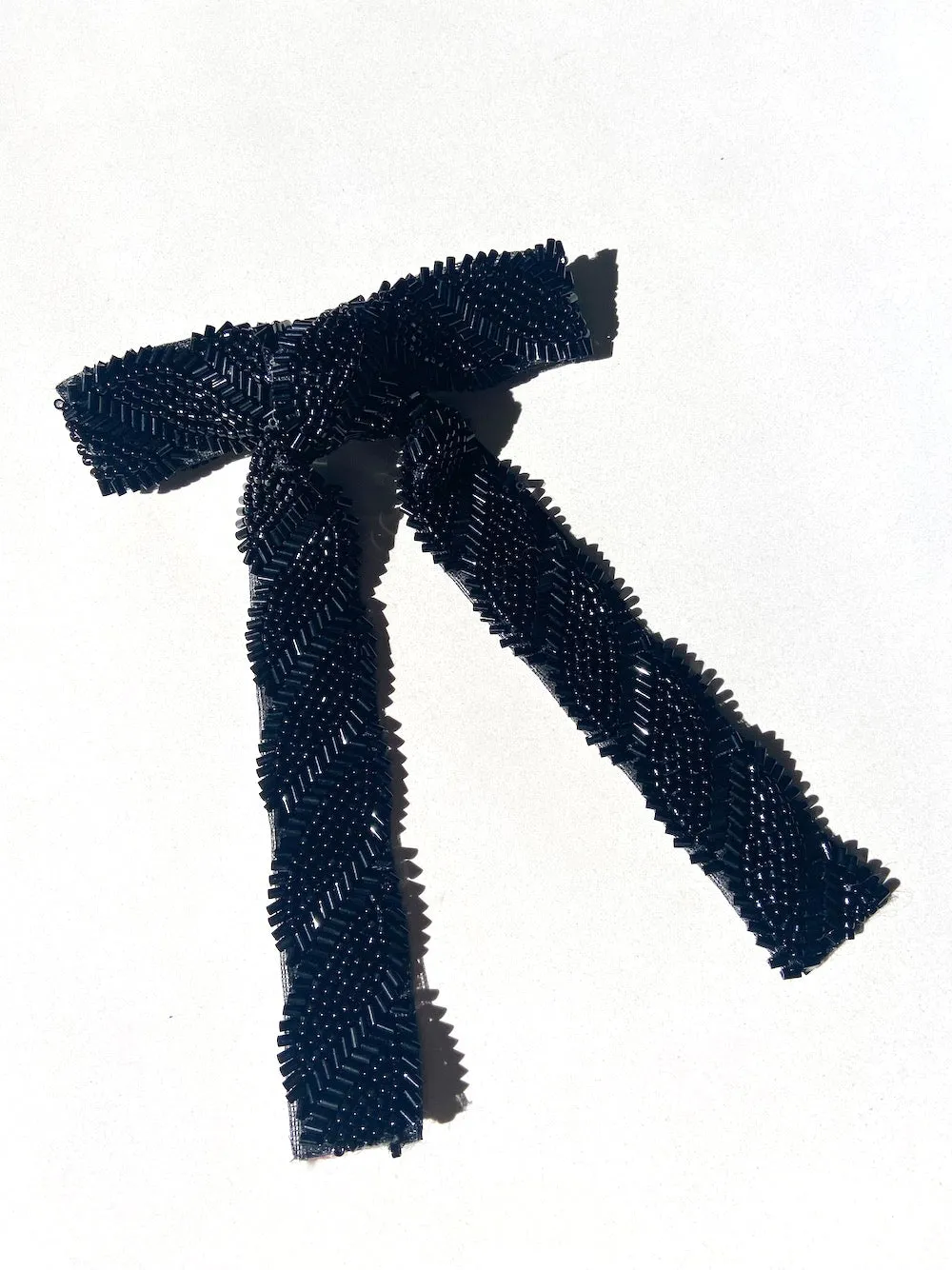 Black Beaded Hair Bow Barrette | Hand-Stitched