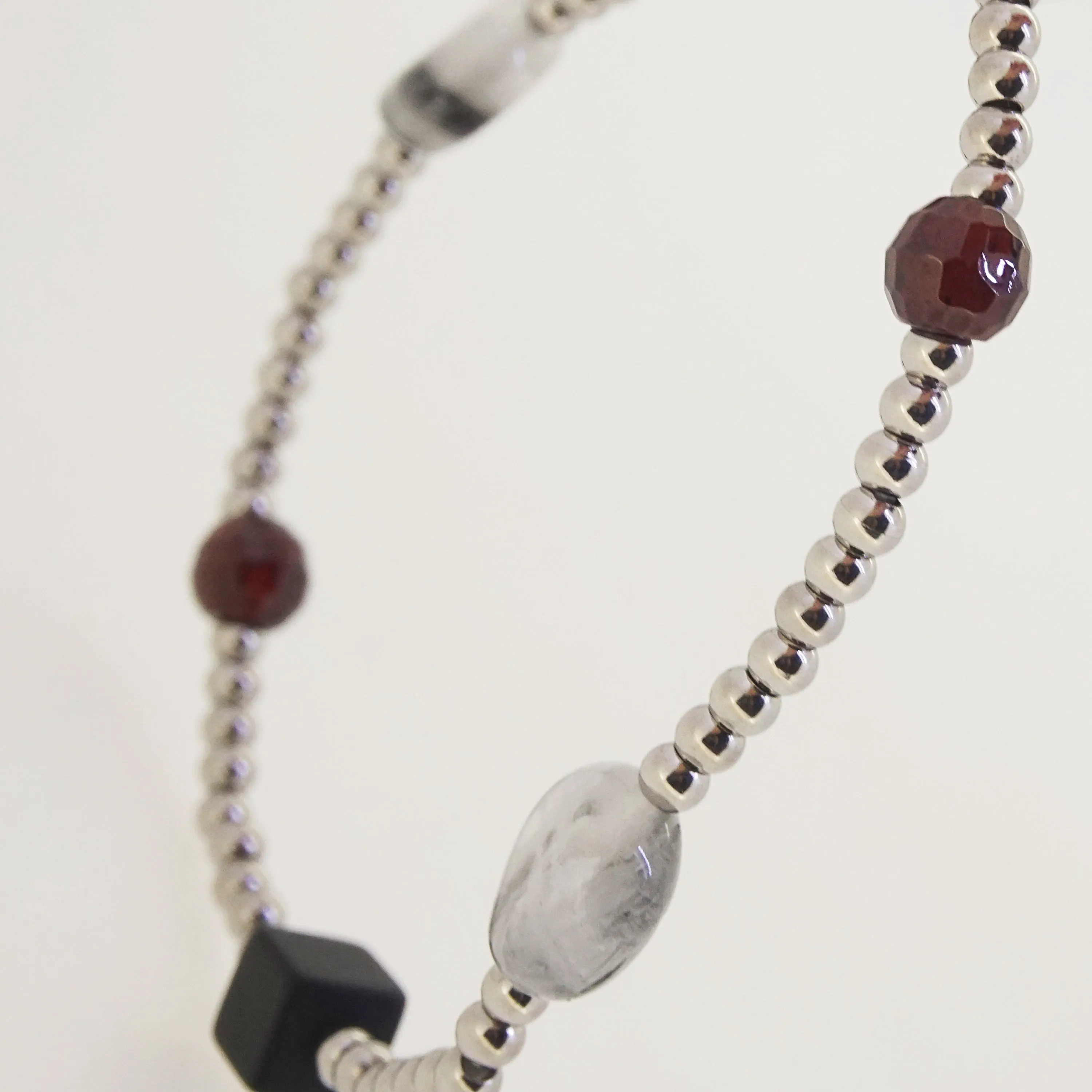 Black Onyx, Almandine Garnet, and Black Tourmalinated Quartz