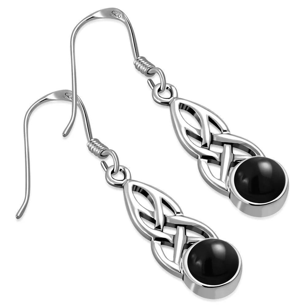 Black Onyx Celtic Silver Earrings