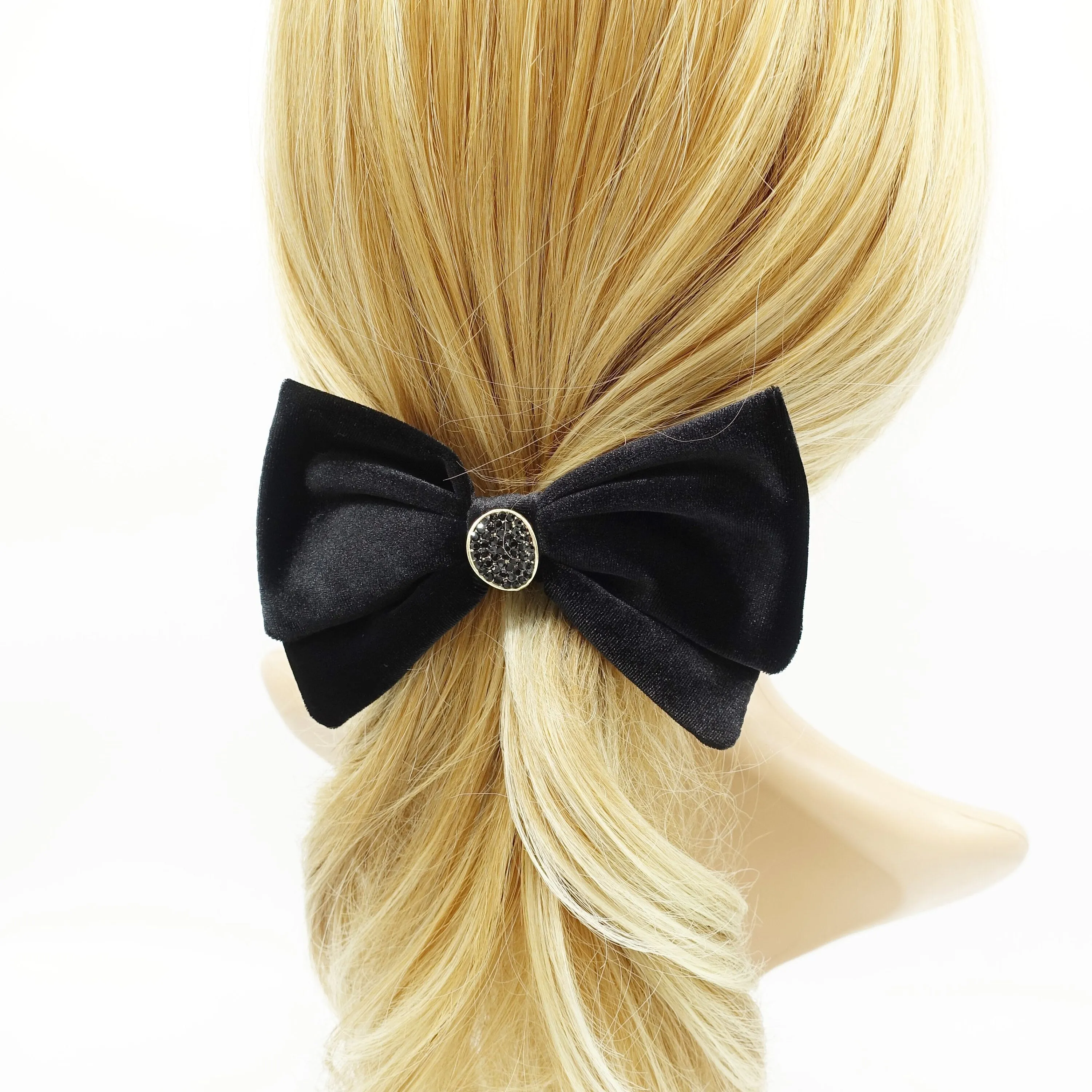 black velvet hair bow rhinestone casting embellished bling hair accessory for women