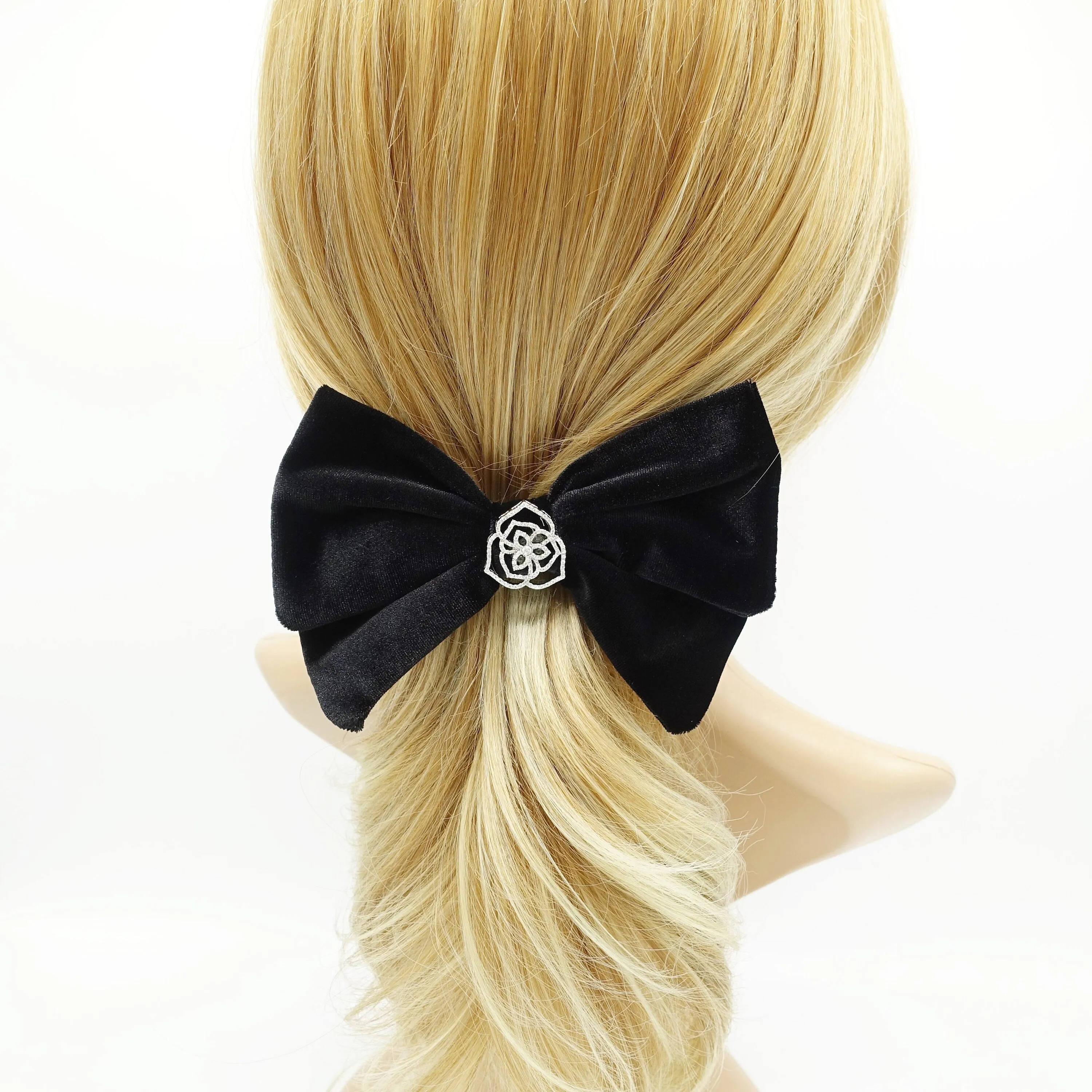 black velvet hair bow rhinestone casting embellished bling hair accessory for women