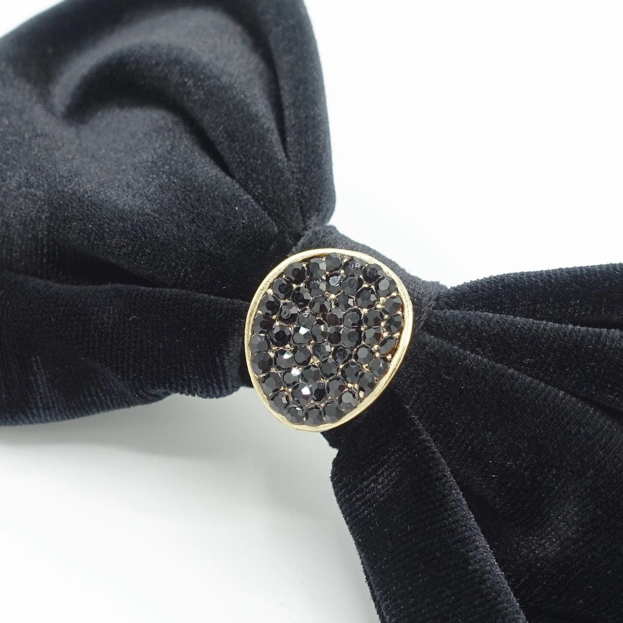 black velvet hair bow rhinestone casting embellished bling hair accessory for women