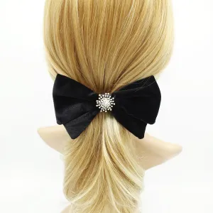 black velvet hair bow rhinestone casting embellished bling hair accessory for women