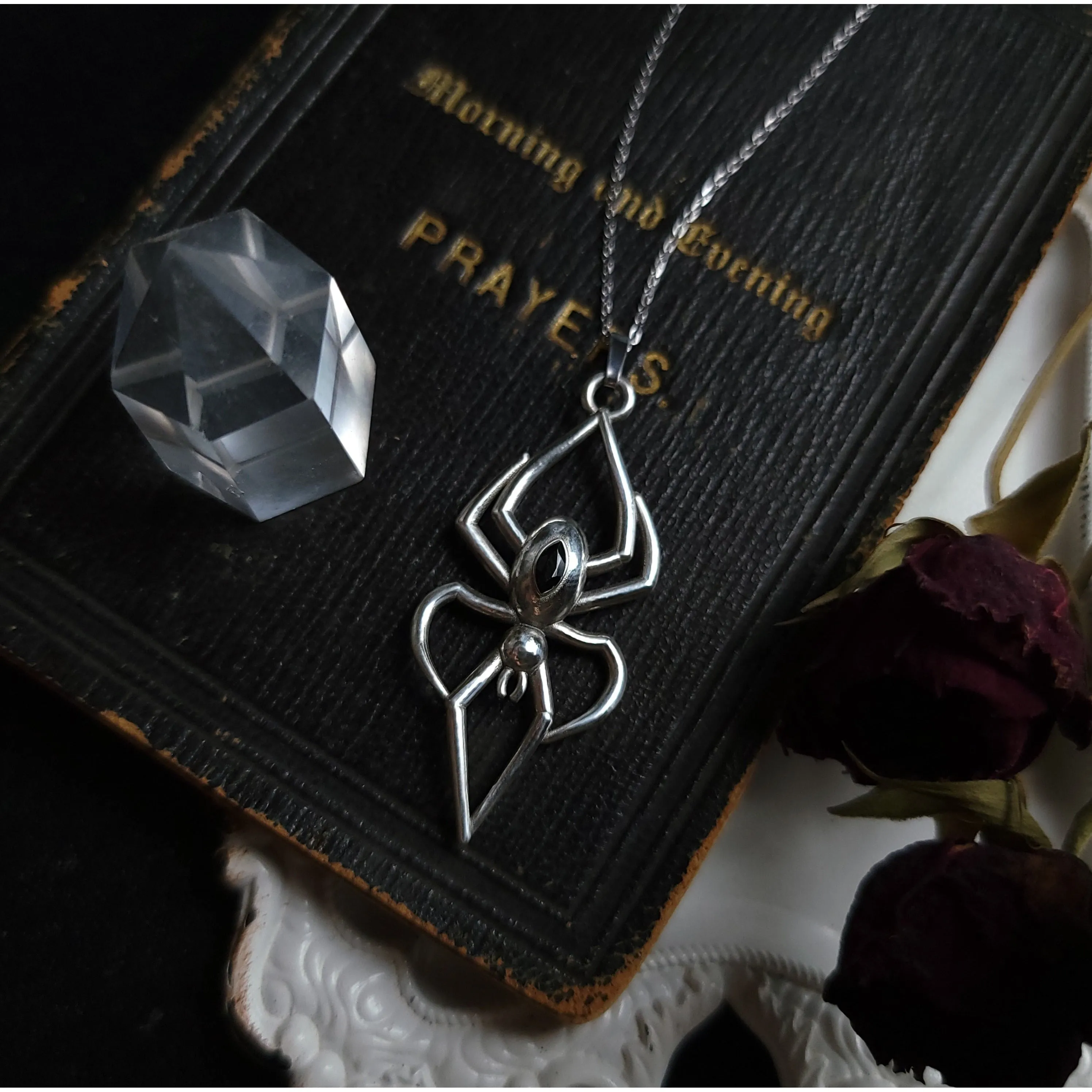 Black Widow Spider Necklace - Sterling Silver