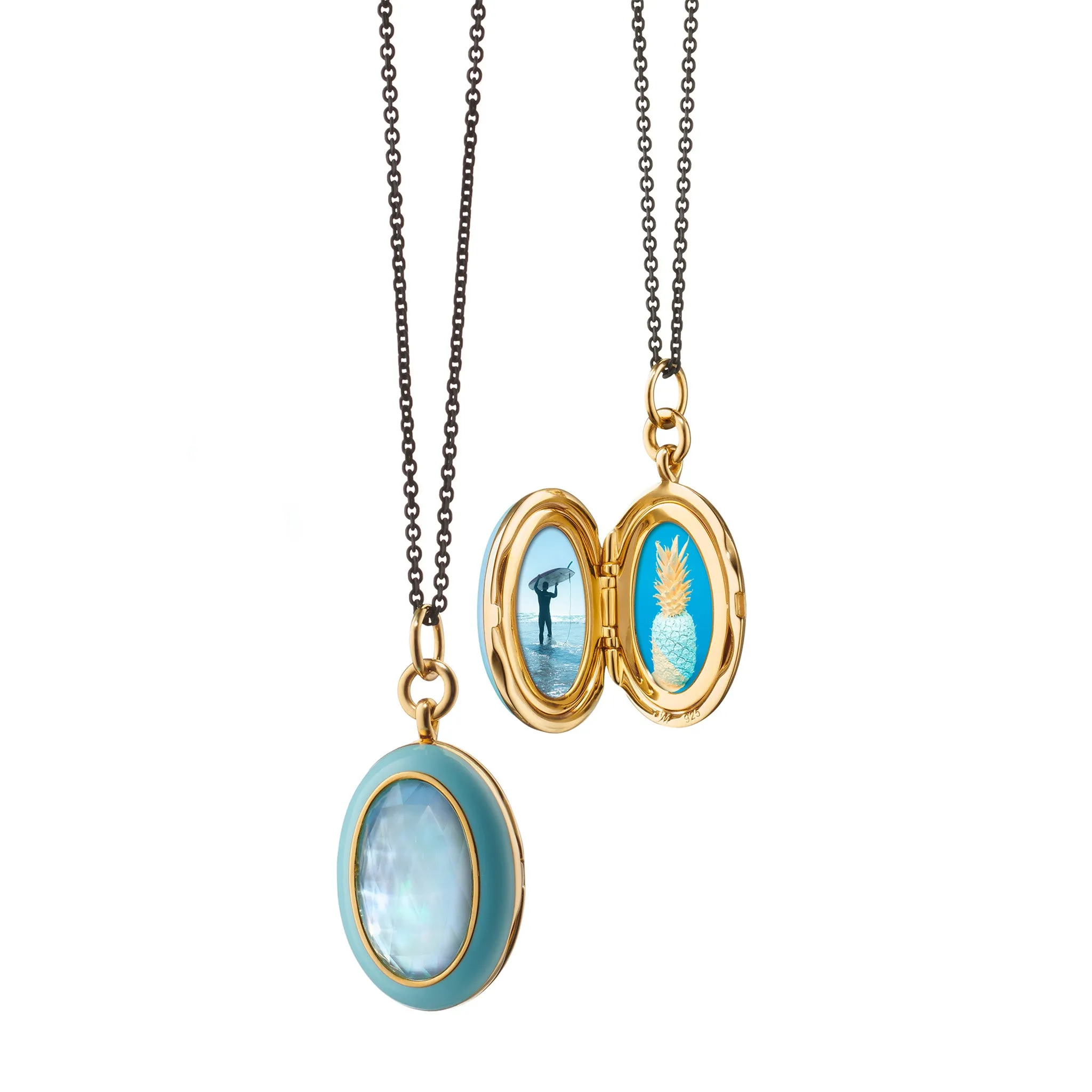 Blue Enamel Vermeil Oval Locket with Blue Topaz