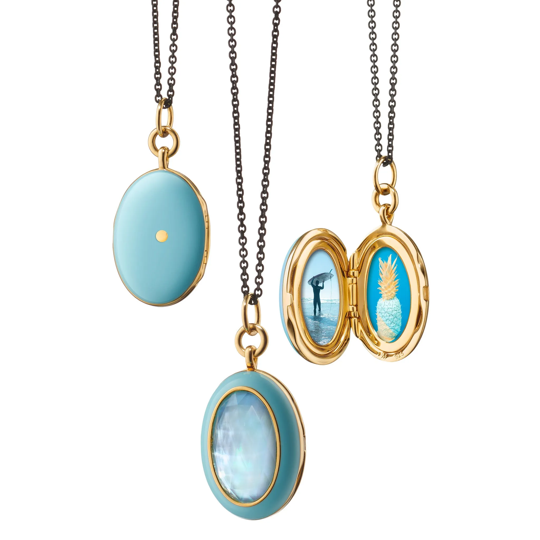 Blue Enamel Vermeil Oval Locket with Blue Topaz