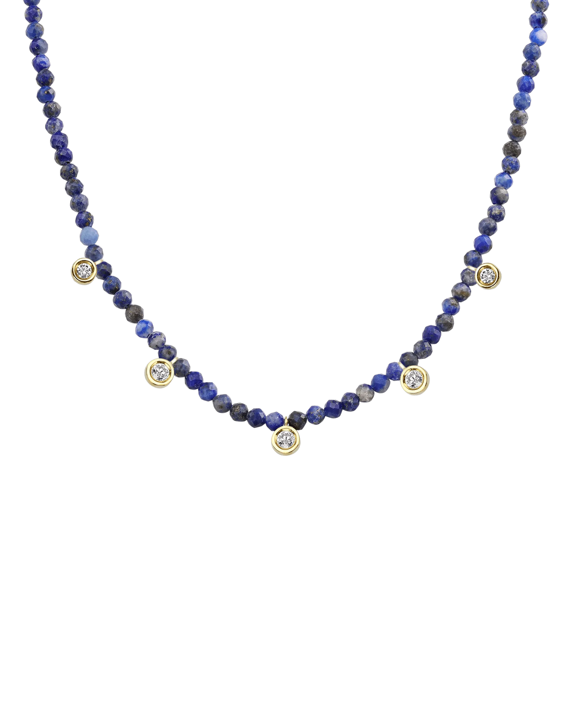 Blue Lapis Gemstone & Five diamonds Necklace - 14K White Gold