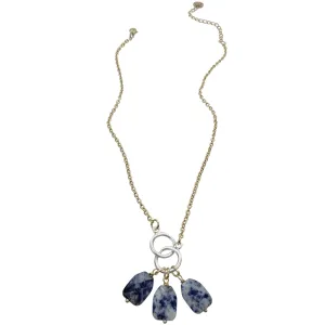 Bolerno - 2 Tone necklace with 3 blue natural gemstones