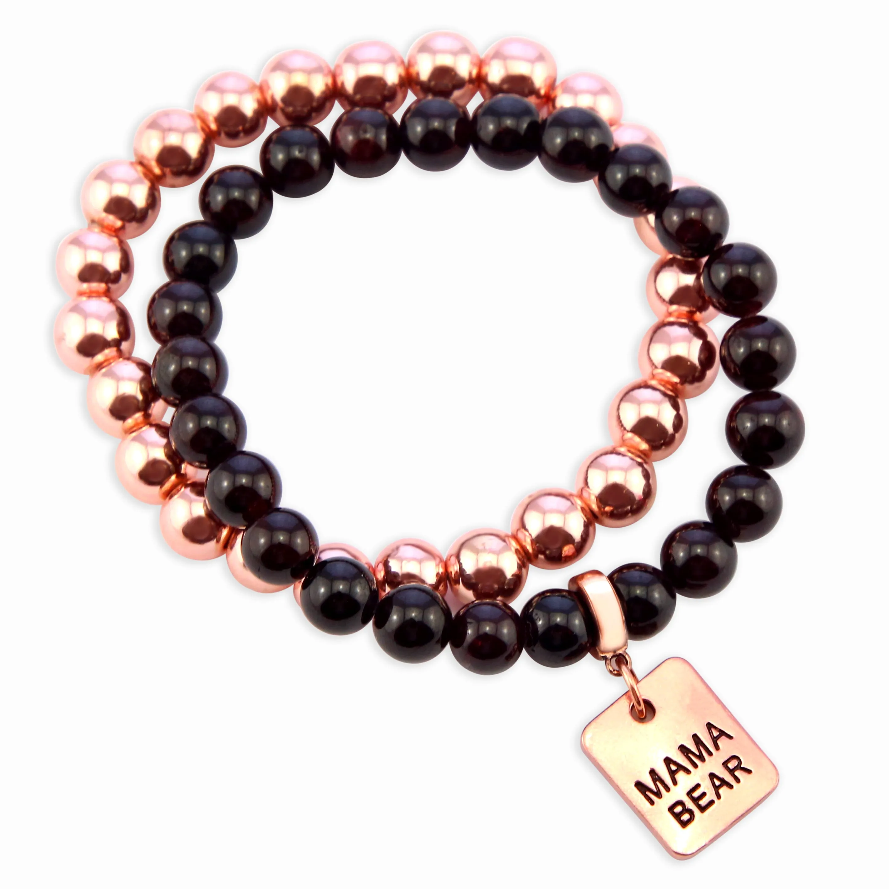 Bracelet Duo! Rose Gold & Garnet bead bracelet stacker set - MAMA BEAR (10853)