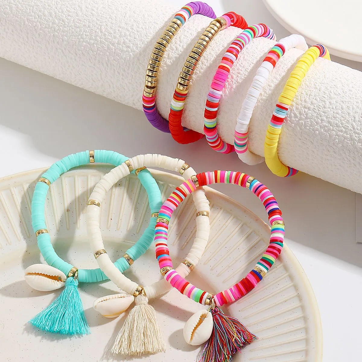 Bracelet Multicolored Tassel Polymer Clay Shell Bohemian Bracelet