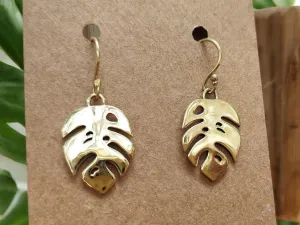 Brass Monstera Leaf Dangle Earrings