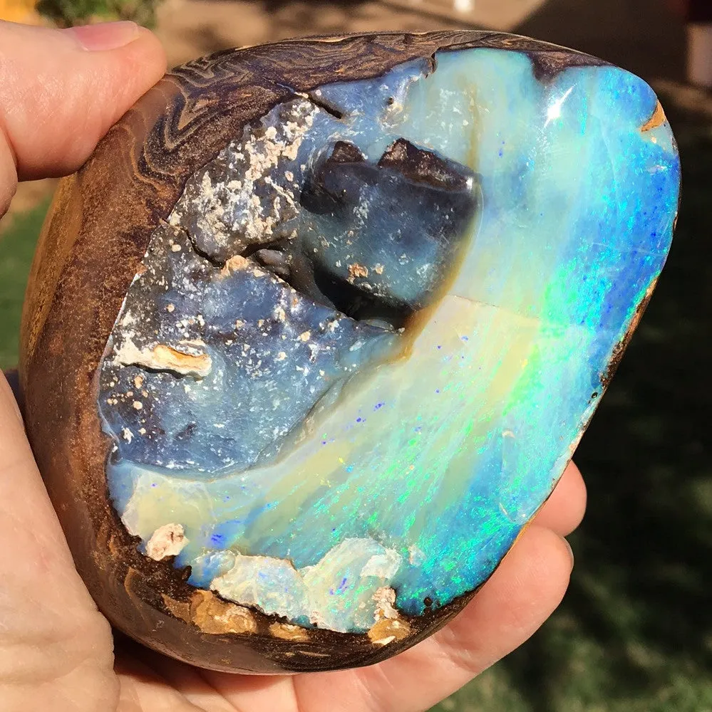 Bright  Green , Green and Blue boulder opal polished specimen