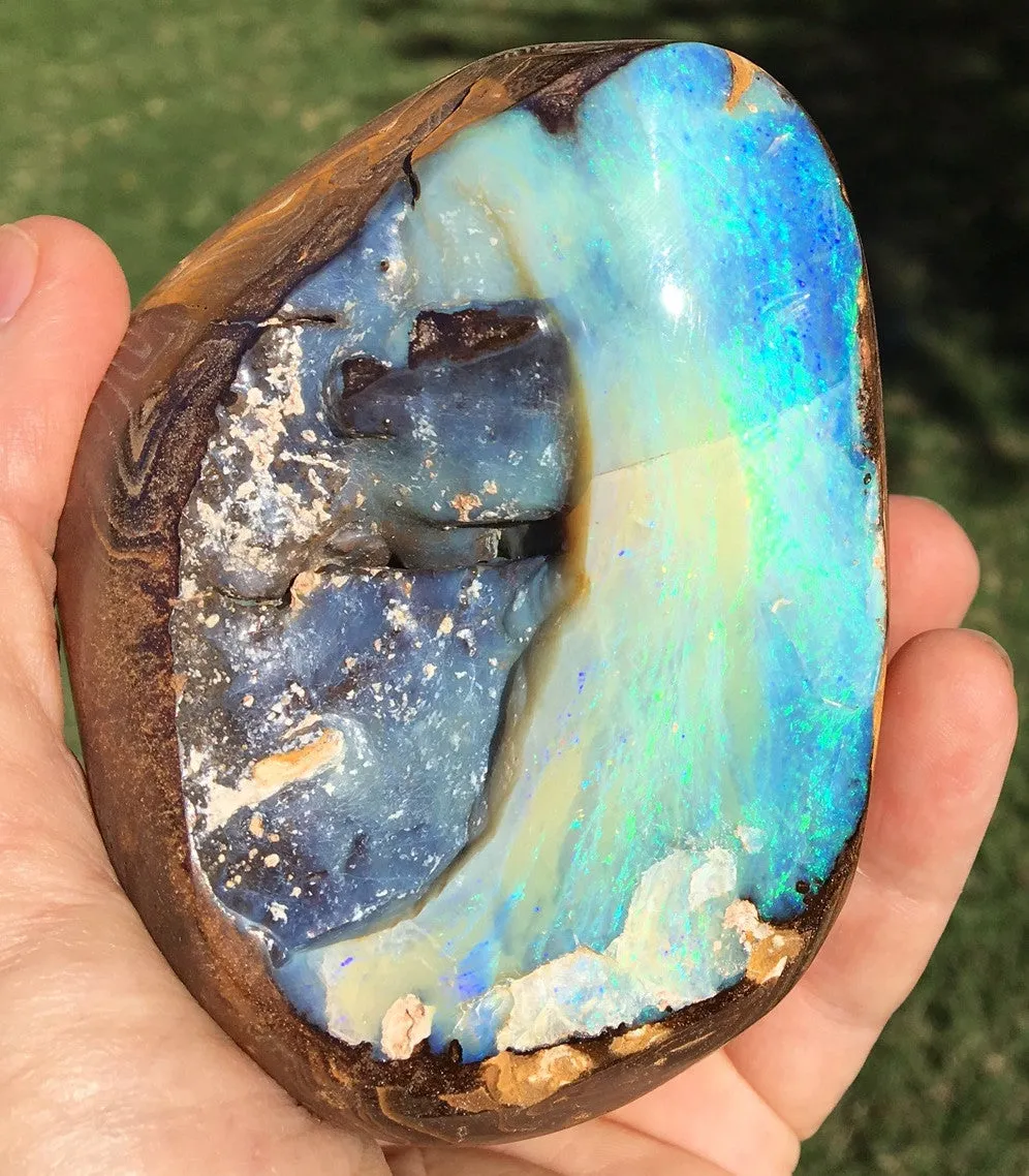 Bright  Green , Green and Blue boulder opal polished specimen