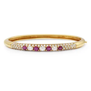 Brilliant & Oval Cut Diamond & Ruby Hinged Bangle