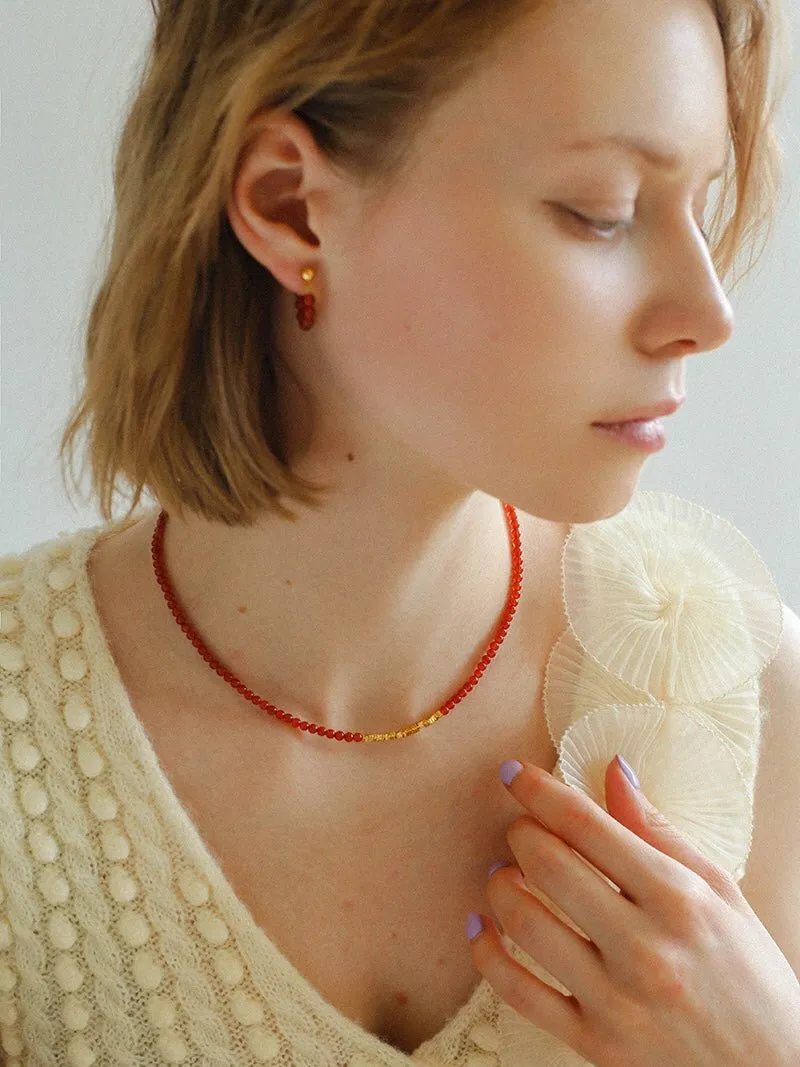 Broken Gold Red Onyx Beaded Necklace