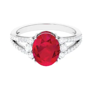 Certified Lab Grown Ruby Oval Engagement Ring With Moissanite