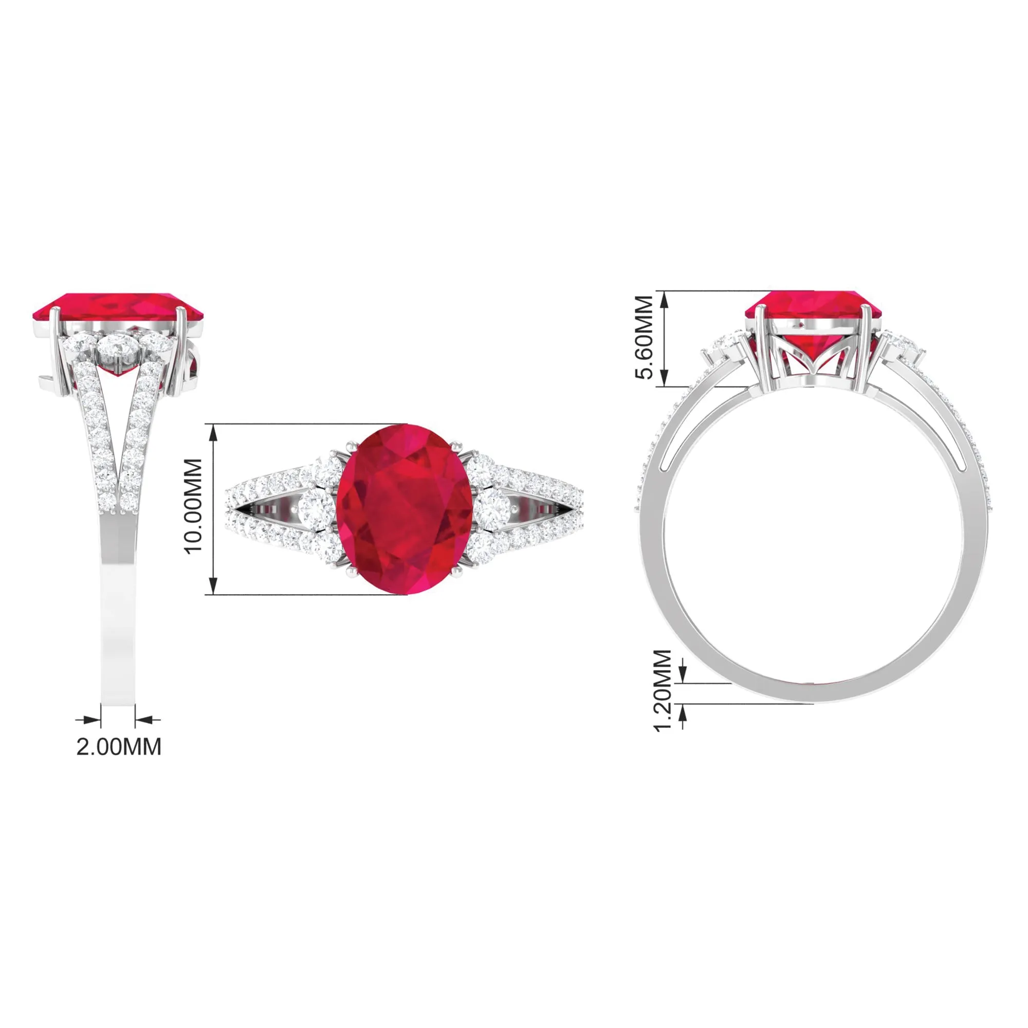 Certified Lab Grown Ruby Oval Engagement Ring With Moissanite