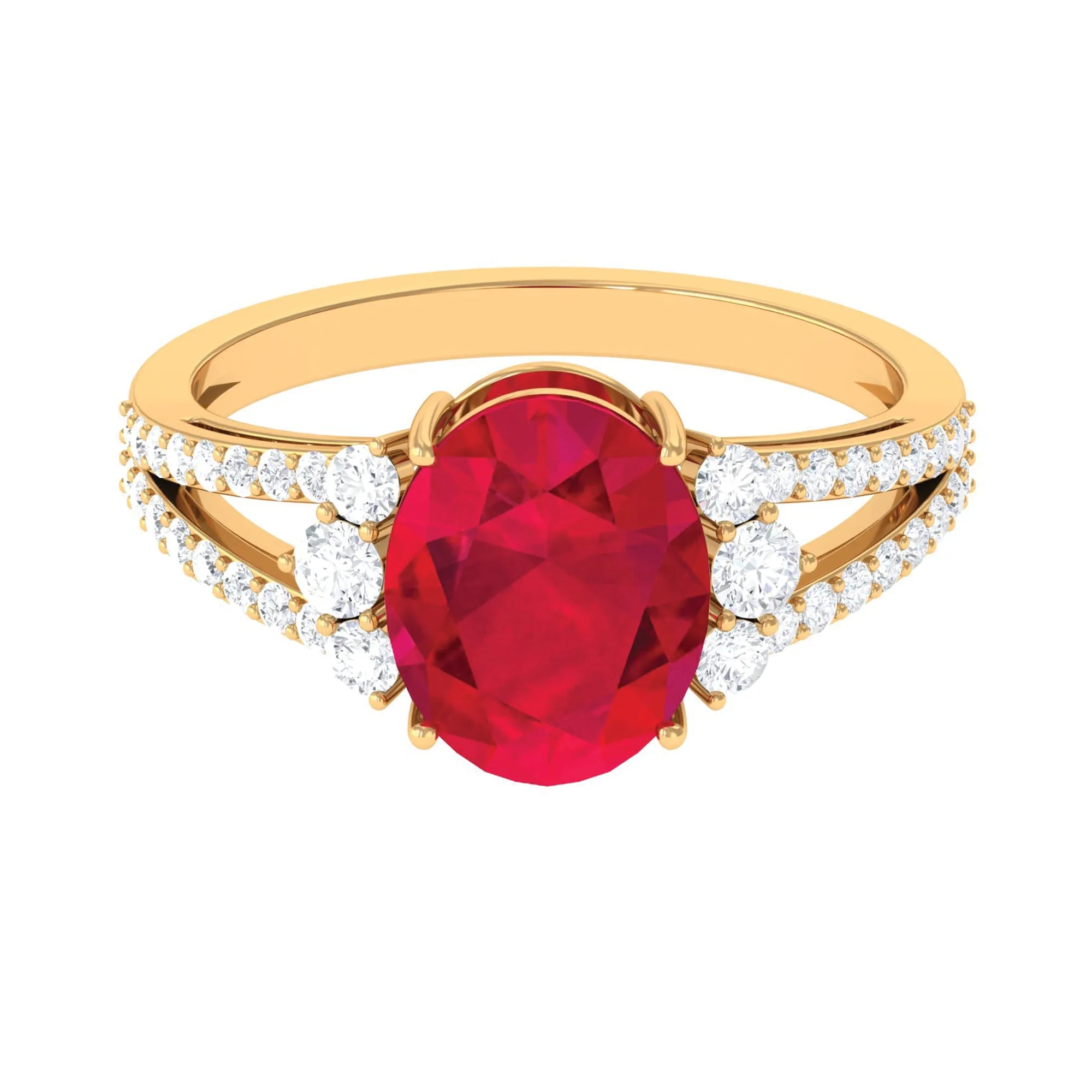 Certified Lab Grown Ruby Oval Engagement Ring With Moissanite