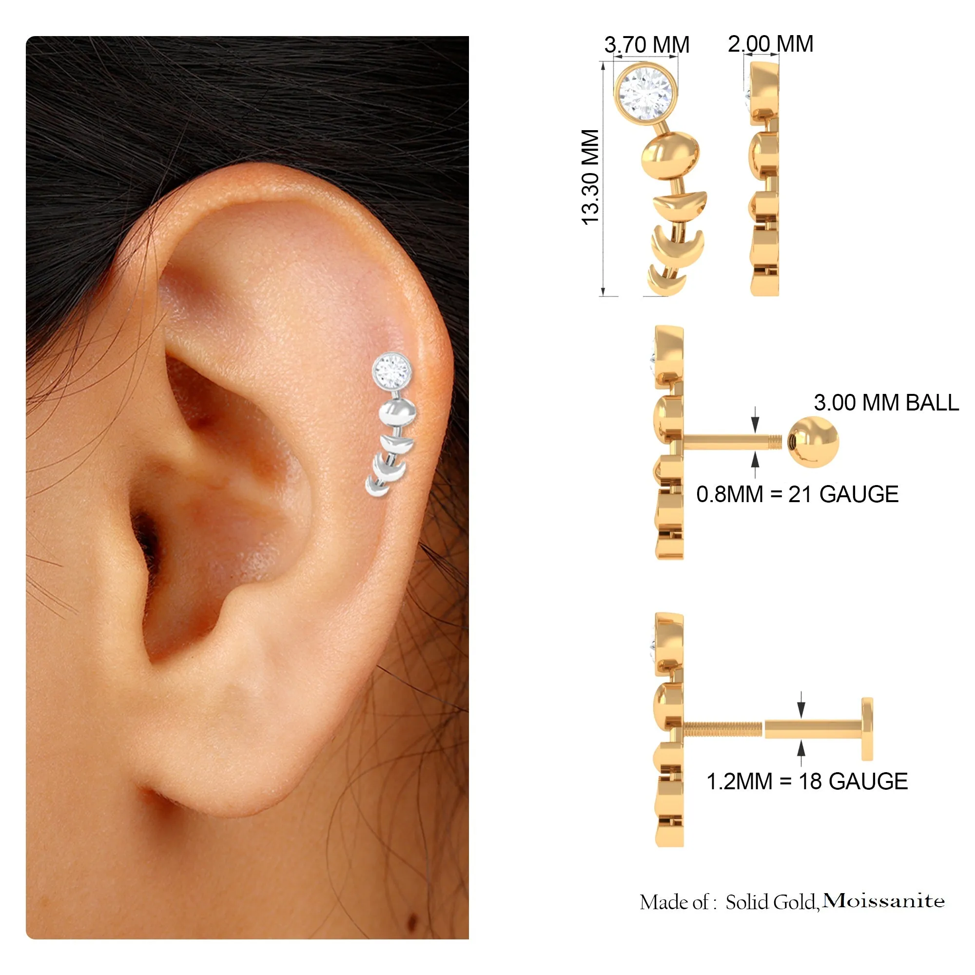 Certified Moissanite Celestial Crawler Earring in Gold