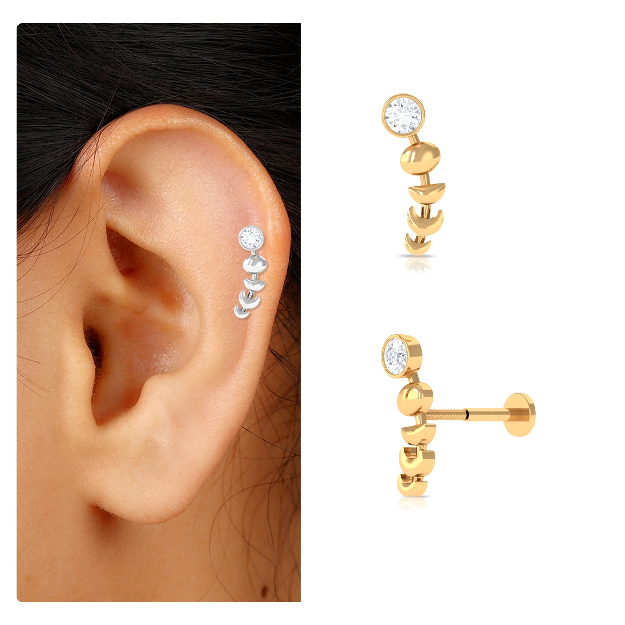 Certified Moissanite Celestial Crawler Earring in Gold