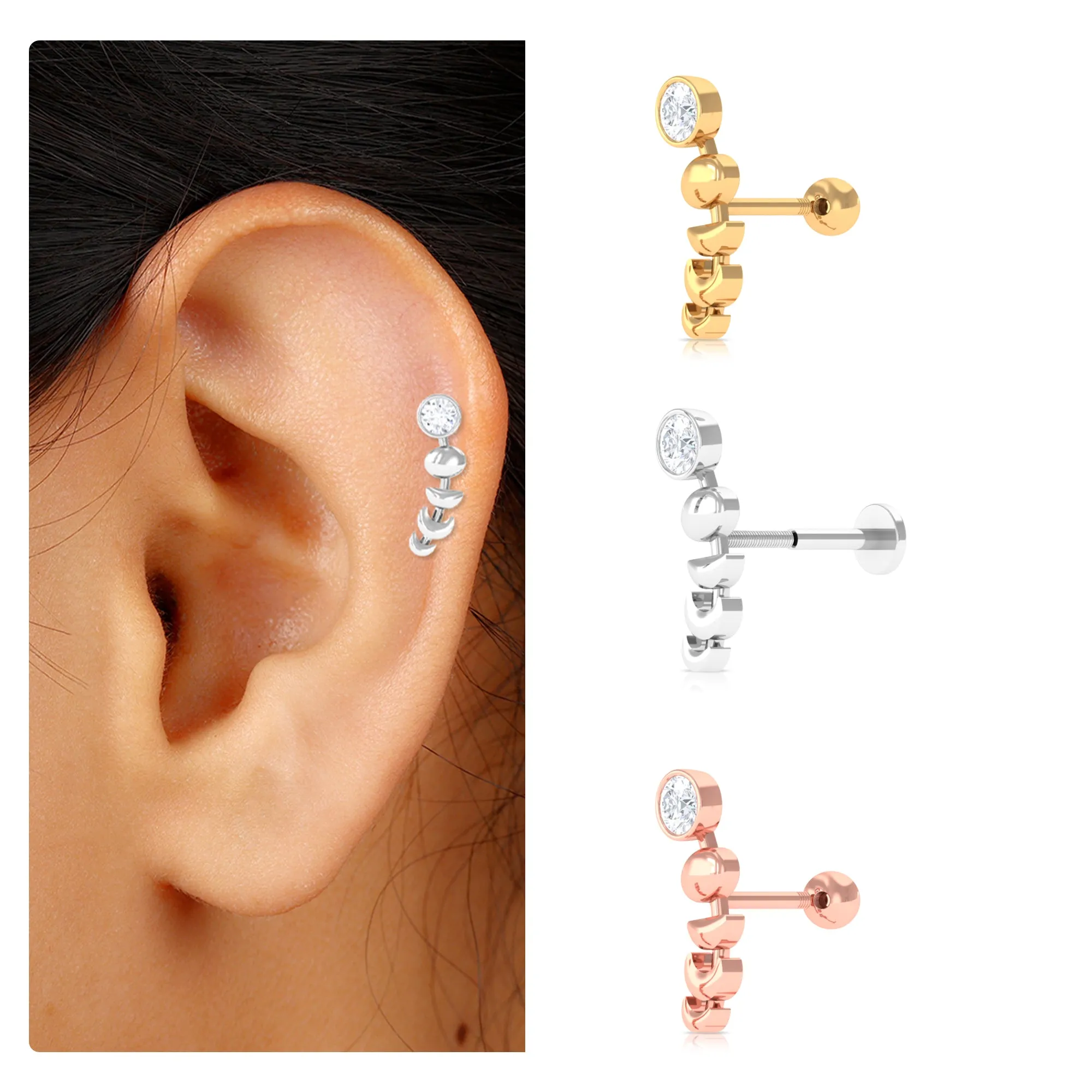 Certified Moissanite Celestial Crawler Earring in Gold