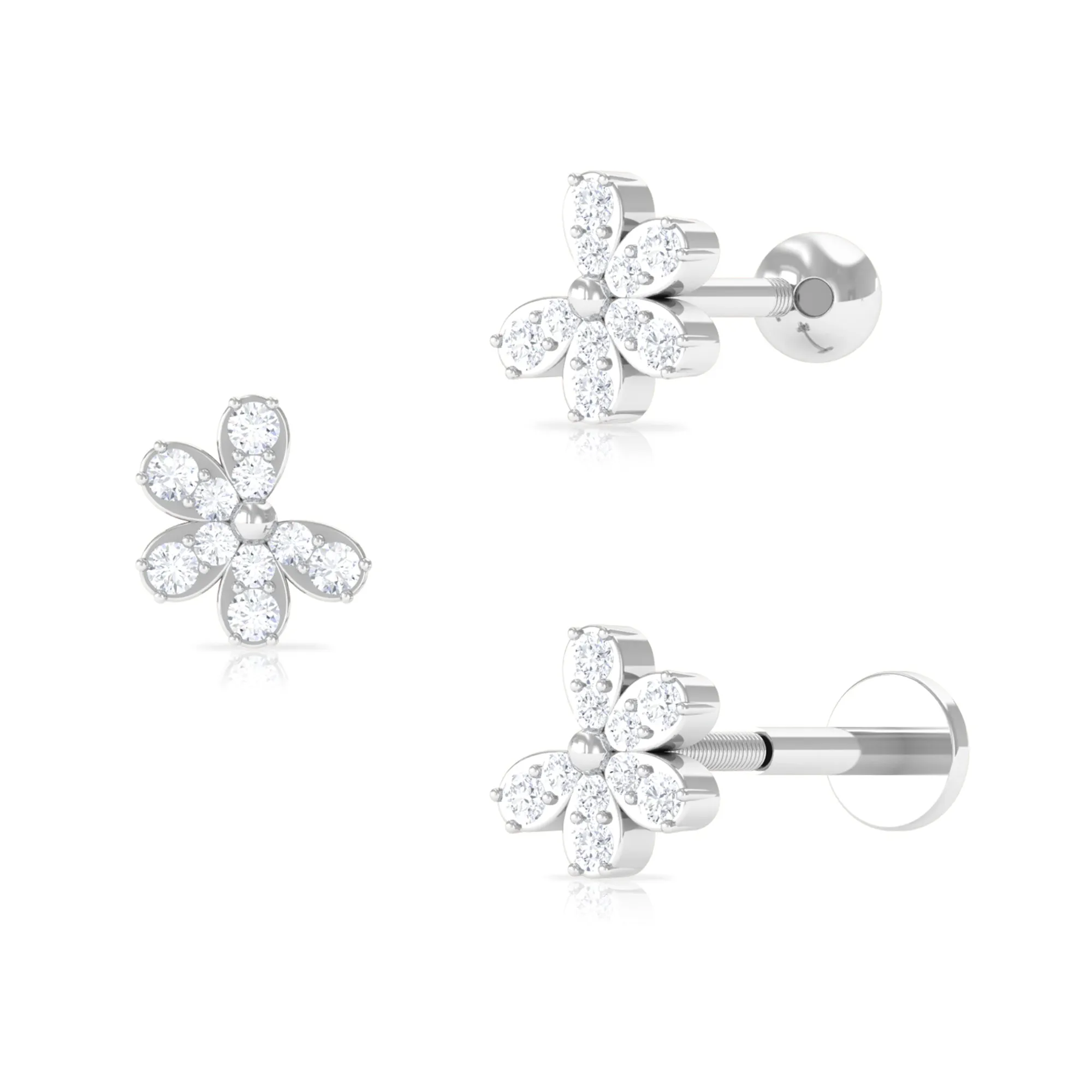 Certified Moissanite Gold Floral Earring for Tragus Piercing