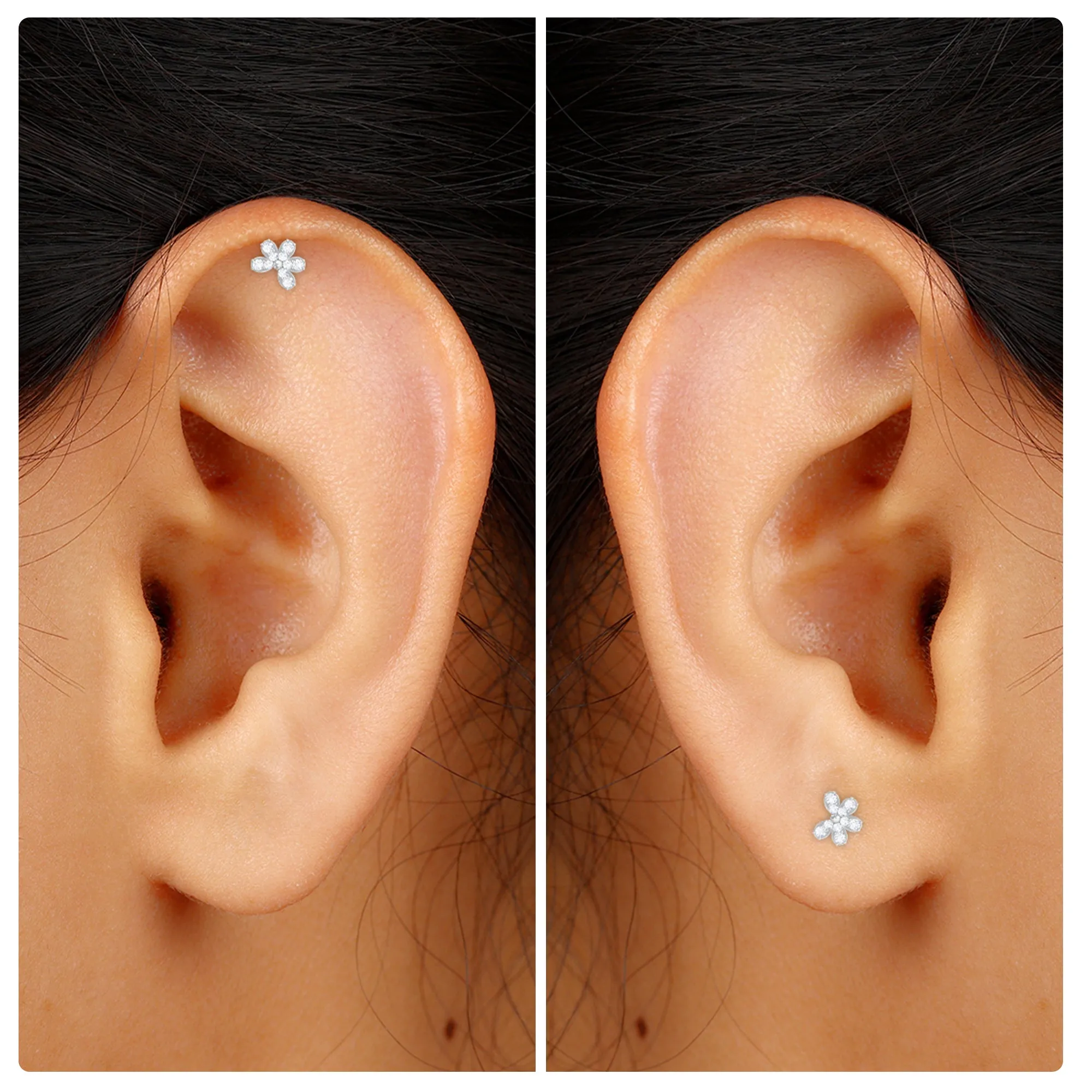 Certified Moissanite Gold Floral Earring for Tragus Piercing