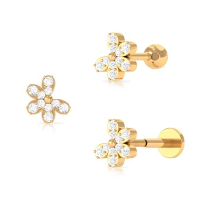 Certified Moissanite Gold Floral Earring for Tragus Piercing