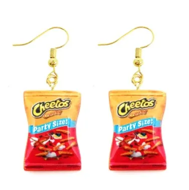 Cheetos Chips Dangle Earrings | Realistic Bag of Cheetos Earrings