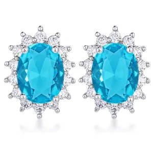 Chesna Oval Aqua Halo Earrings | 2ct