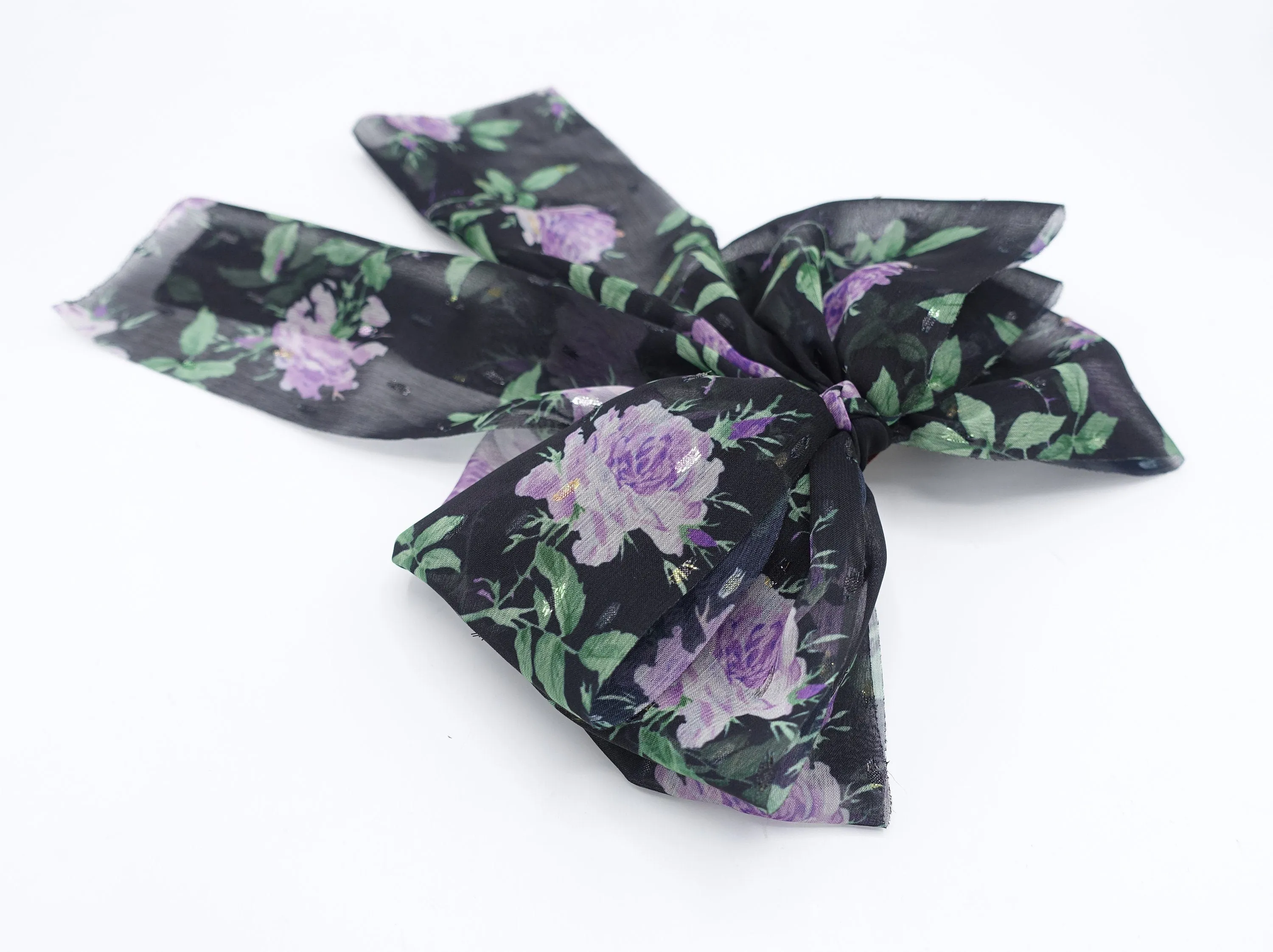 chiffon floral hair bow, chiffon tail hair bow for women