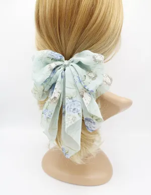 chiffon flower print bow droopy floral  layered style bow hair accessory for women