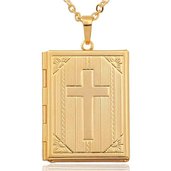 Classy Men Gold Bible Locket Pendant Necklace