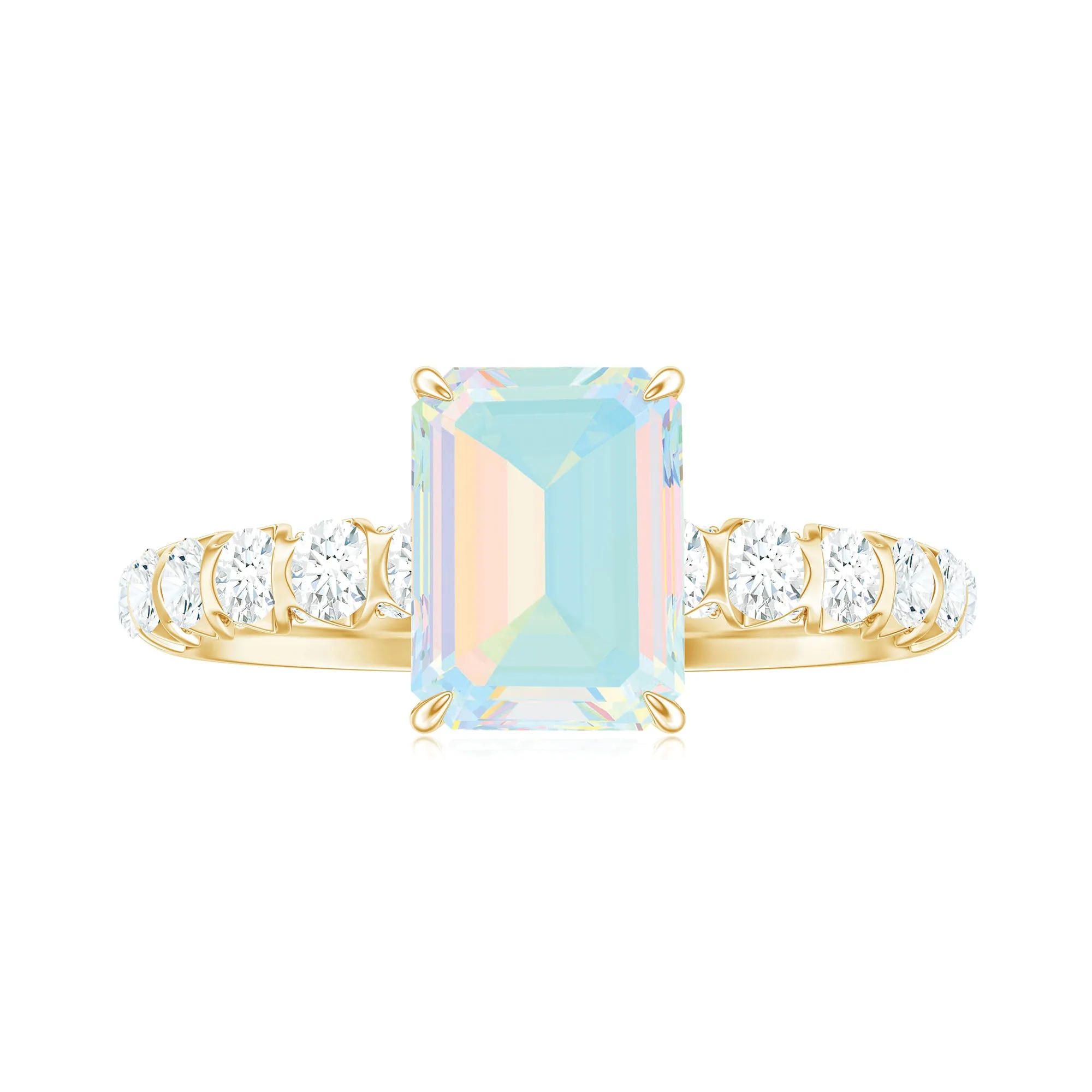 Claw Set Ethiopian Opal Solitaire Engagement Ring with Diamond Side Stones