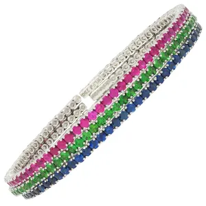 Contemporary 11.00 CTW Ruby Sapphire Tsavorite Garnet 18 Karat White Gold Flex Cuff Bracelet Trio Set