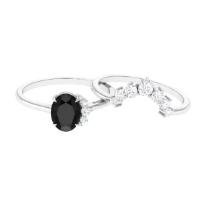 Created Black Diamond and Diamond Engagement Enhancer Ring Set