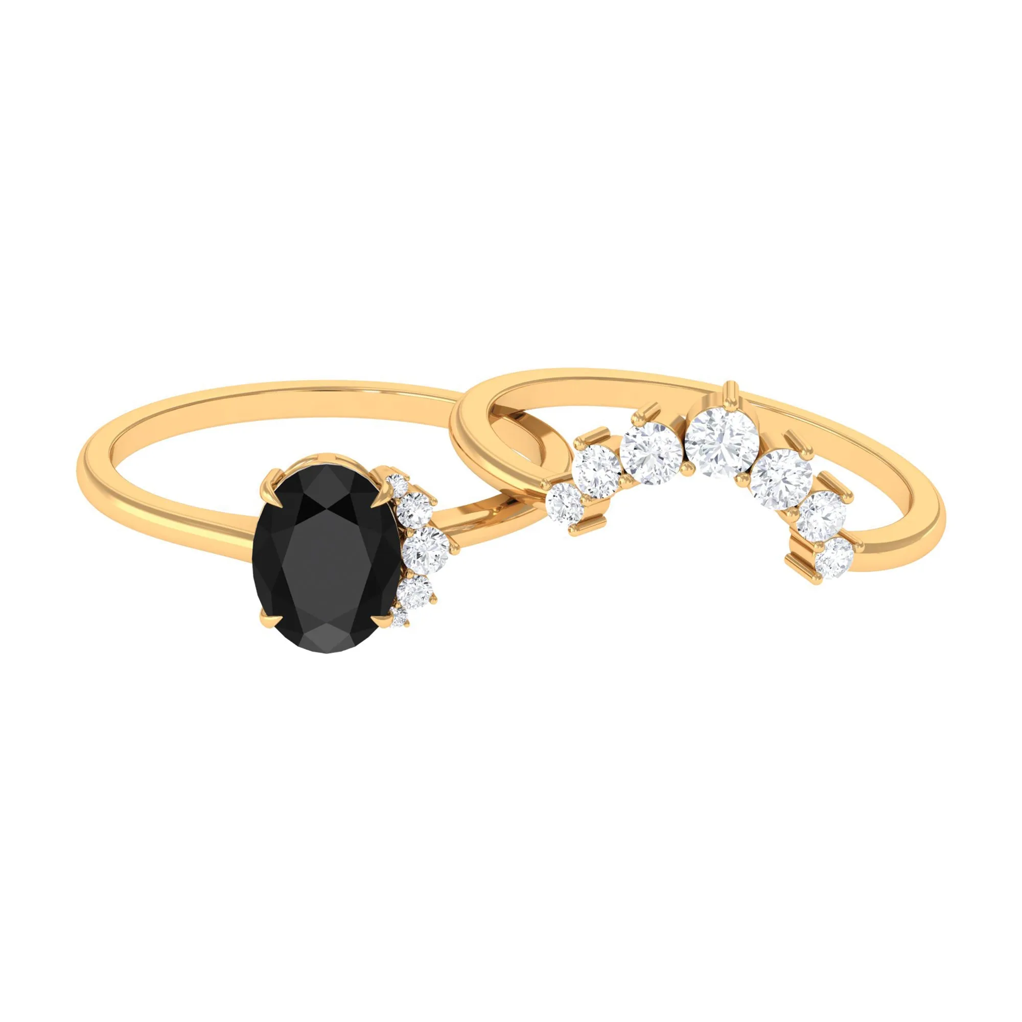 Created Black Diamond and Diamond Engagement Enhancer Ring Set