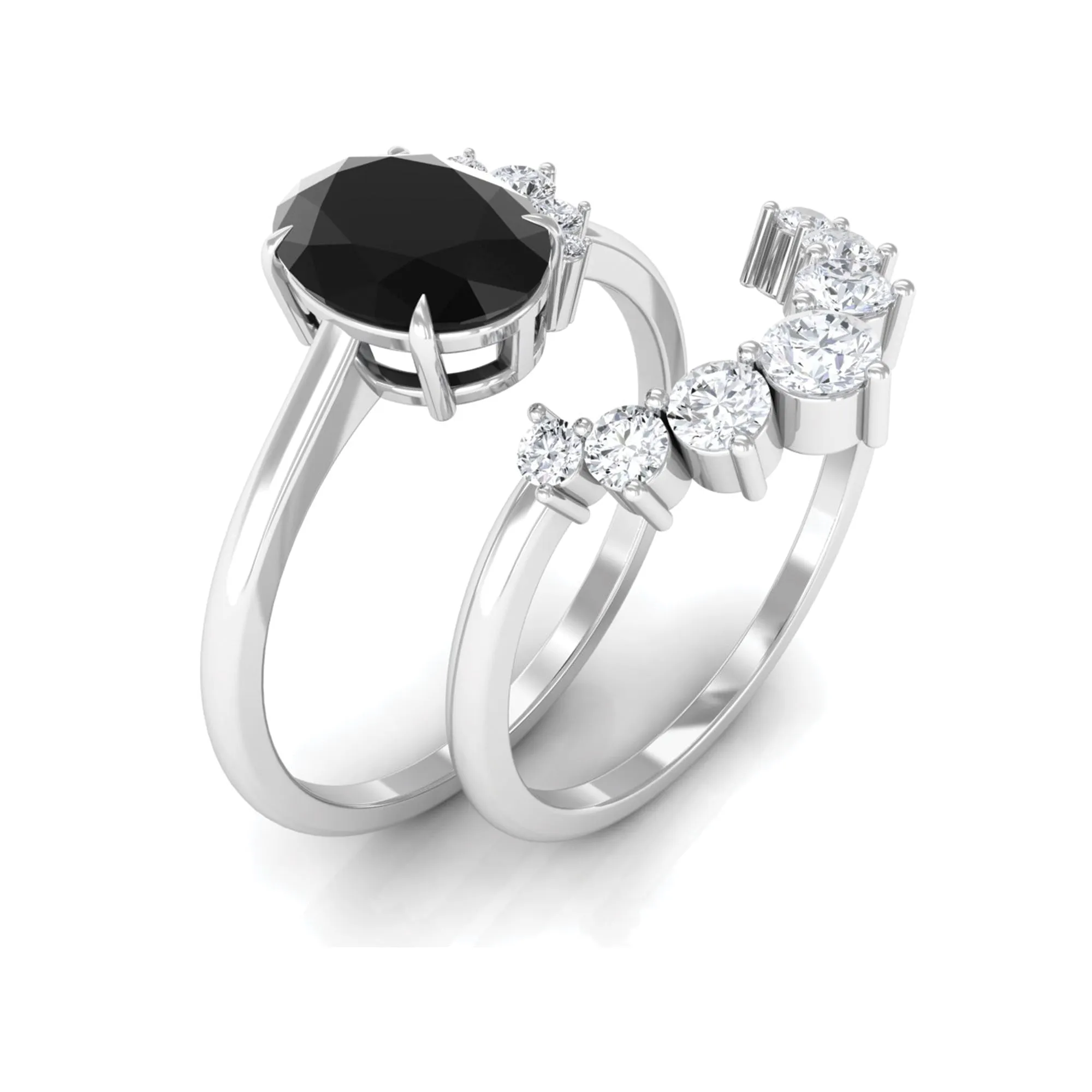 Created Black Diamond and Diamond Engagement Enhancer Ring Set