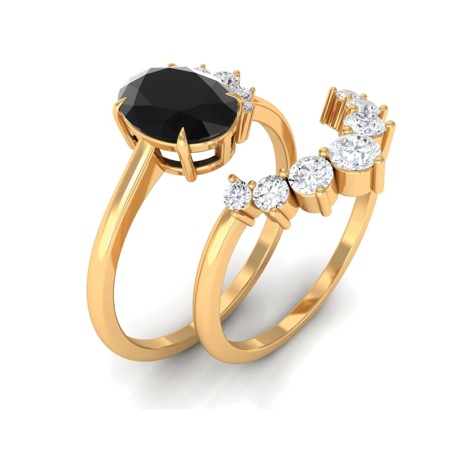 Created Black Diamond and Diamond Engagement Enhancer Ring Set