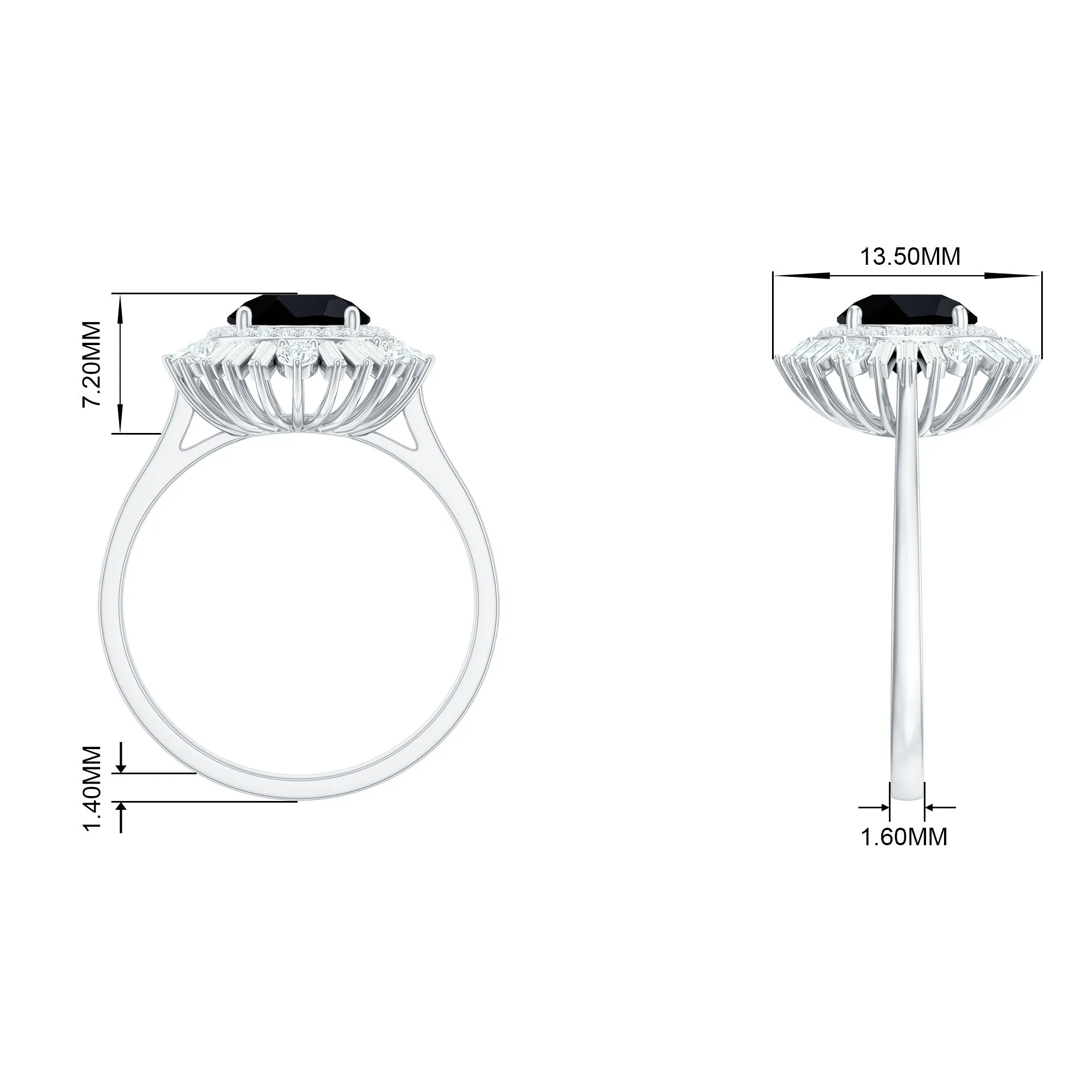 Created Black Diamond Cocktail Engagement Ring with Moissanite Double Halo