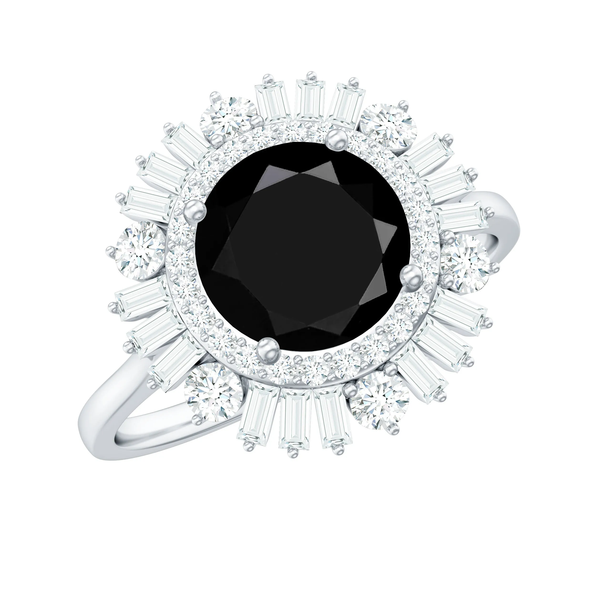 Created Black Diamond Cocktail Engagement Ring with Moissanite Double Halo