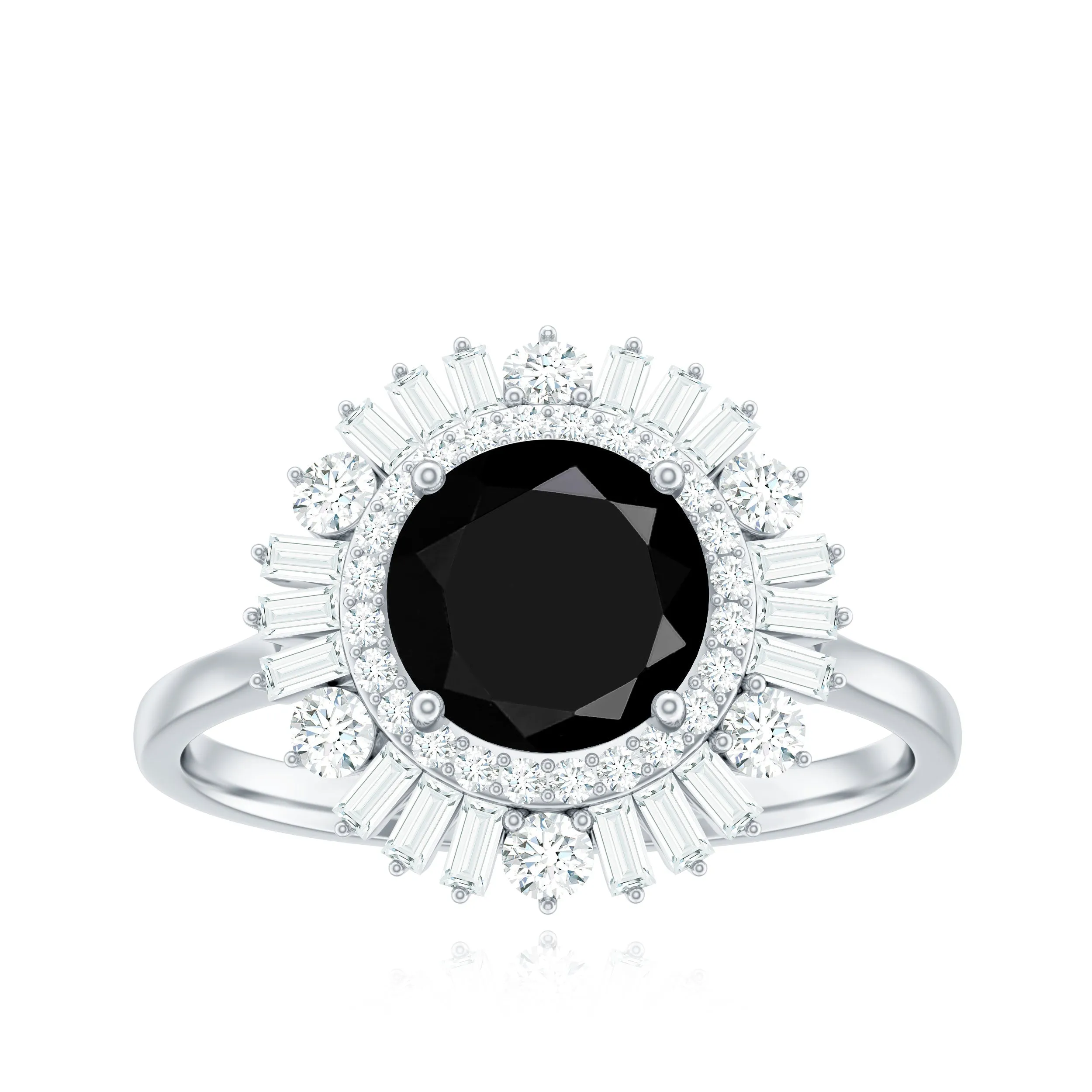 Created Black Diamond Cocktail Engagement Ring with Moissanite Double Halo