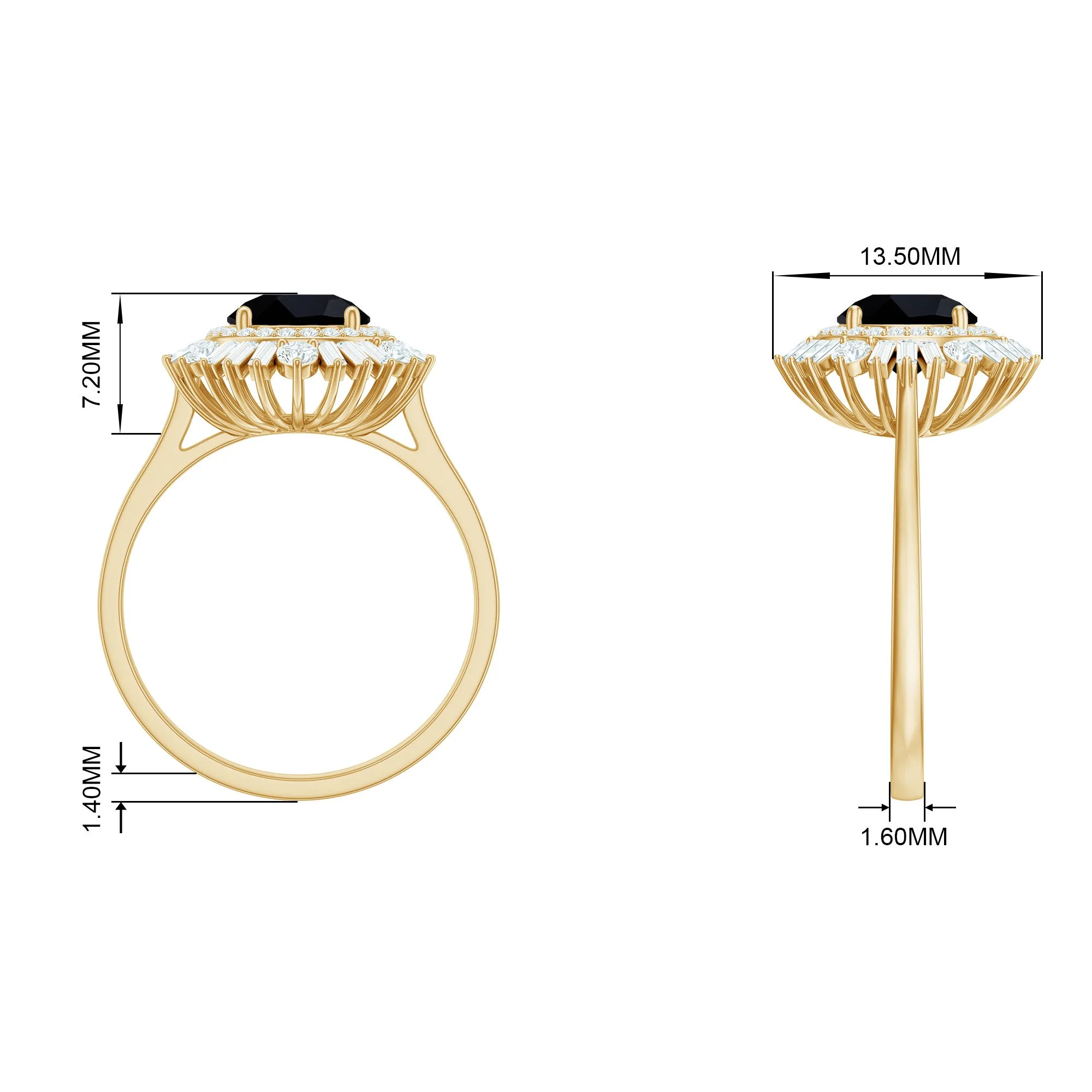 Created Black Diamond Cocktail Engagement Ring with Moissanite Double Halo