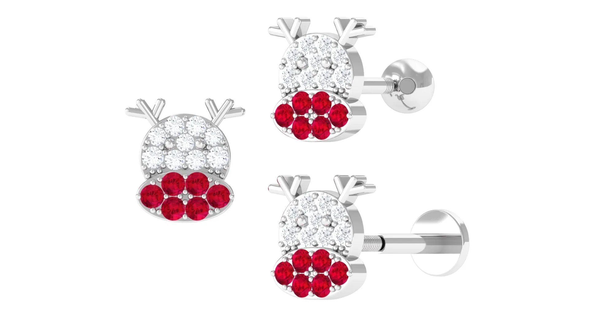 Created Ruby and Moissanite Christmas Reindeer Earring