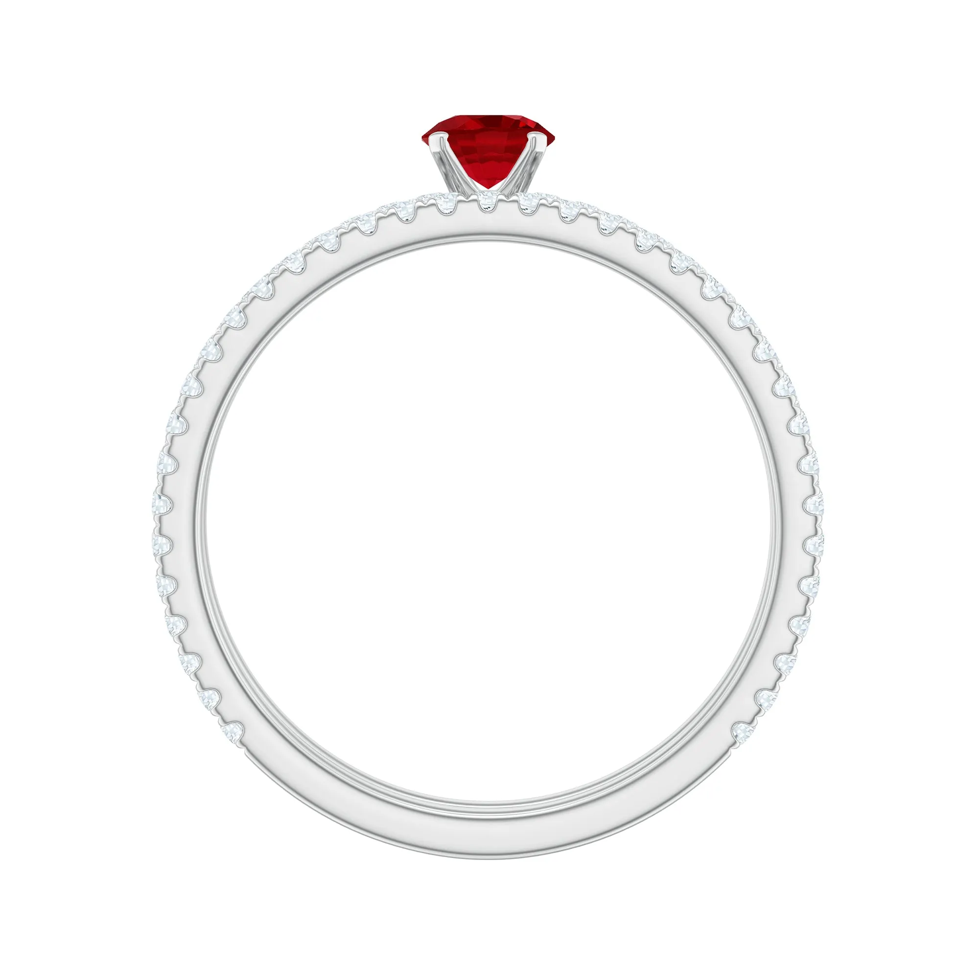 Created Ruby Minimal Wedding Ring Set with Diamond